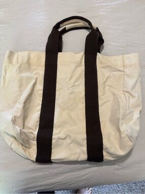 Canvas Tote Bag with Dark Brown Straps - Neutral Cream